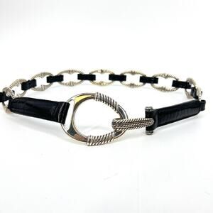 Brighton Black Reptile Embossed Leather and Silver Concho and Clasp Belt Size 36